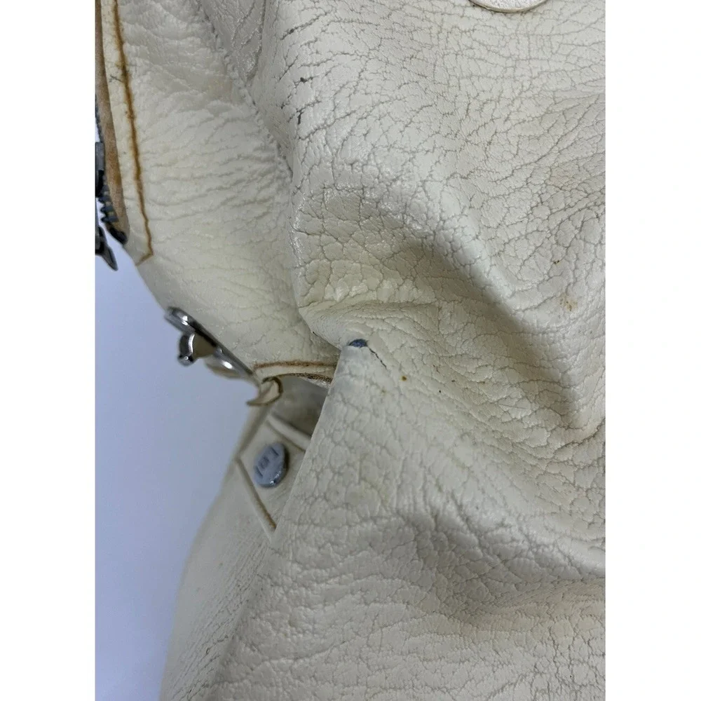 Vintage Sears Vinyl Tote Bag Carry On Luggage 1950s Ivory 2 Handle